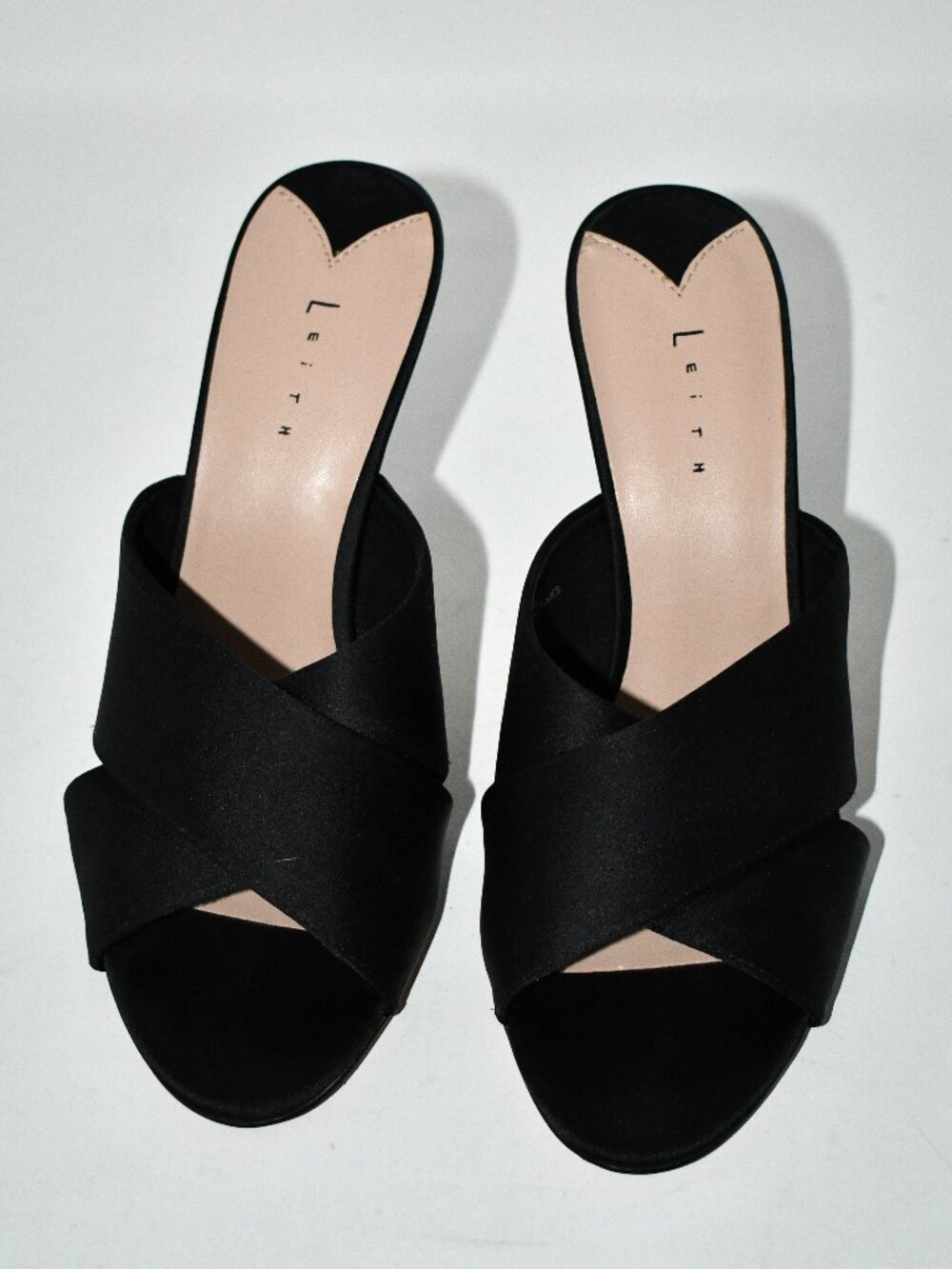 Leith Black Fabric Stiletto Heels Criss Cross Open Toe Slip On Womens Size 9M  B